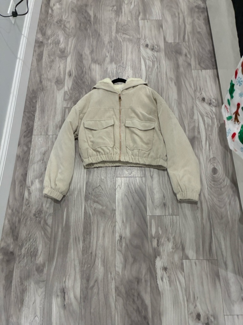 Ci Sono Cream Corduroy Hooded Cropped Jacket